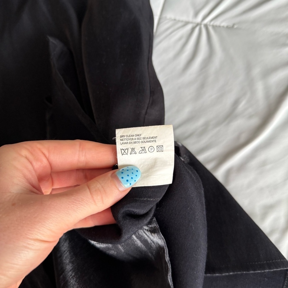 Joan Leslie Women's Black Satin Silky Button Down Shirt Gem Buttons - Picture 9 of 12